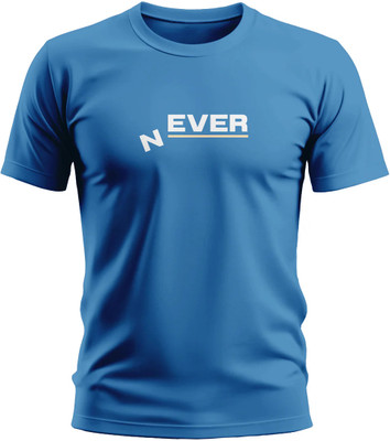 Warriorworld Typography Men Round Neck Blue T-Shirt