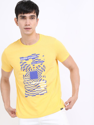 HIGHLANDER Printed Men Round Neck Yellow T-Shirt