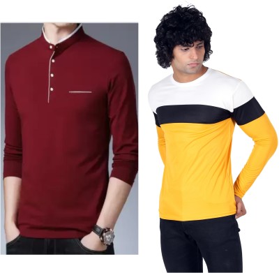 Oishee Printed Men Henley Neck Maroon, White T-Shirt