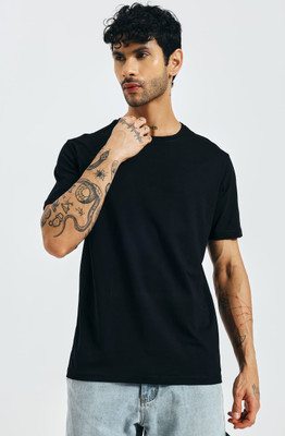 KOR Solid Men Round Neck Black T-Shirt