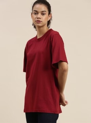 PP TRENDS Solid Women Round Neck Maroon T-Shirt