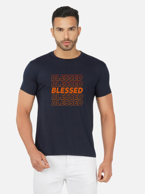 Moda Rapido Printed Men Round Neck Navy Blue T-Shirt