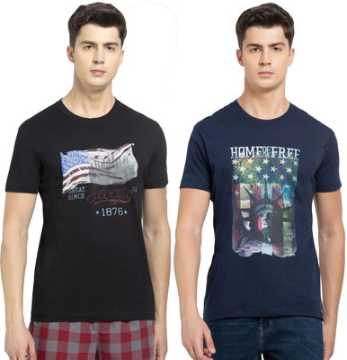 JOCKEY Graphic Print Men Round Neck Black, Dark Blue T-Shirt