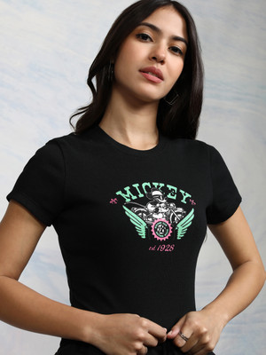 Tokyo Talkies Printed Women Round Neck Black T-Shirt