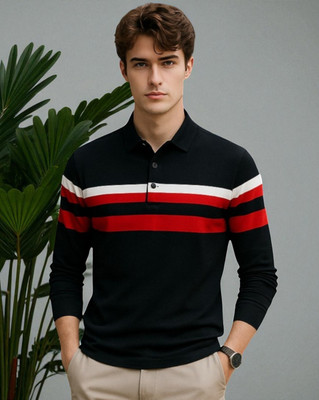 Autna Solid Men Polo Neck Black T-Shirt