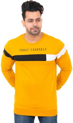 E-MAX Typography Men Crew Neck Yellow T-Shirt