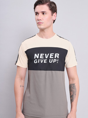 TECHNOSPORT Typography Men Round Neck Brown T-Shirt