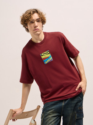 THE BEAR HOUSE Printed Men Round Neck Red T-Shirt