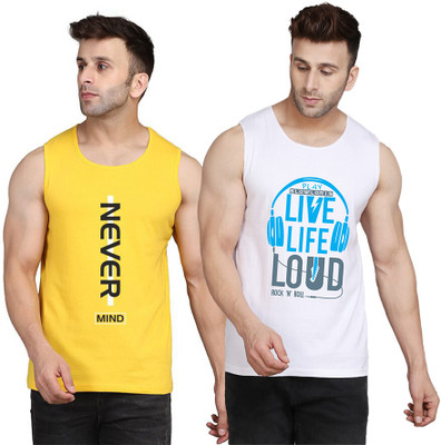 SLOWLORIS Printed, Colorblock Men Round Neck White, Yellow T-Shirt