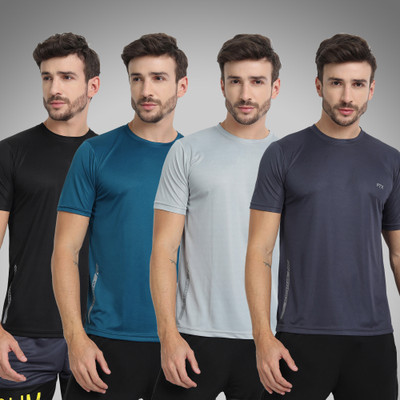 FTX Solid Men Round Neck Multicolor T-Shirt
