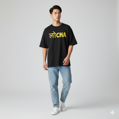 TRANZMOG Printed Men Round Neck Black T-Shirt