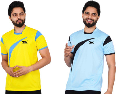 La Milano Colorblock Men Mandarin Collar Light Blue T-Shirt