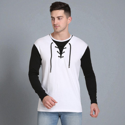 FARICON Solid Men Round Neck Black, White T-Shirt
