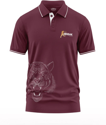 Warriorworld Printed Men Polo Neck Maroon T-Shirt