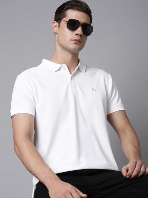 Maxzone Solid Men Polo Neck White T-Shirt