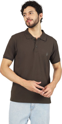 BlueFicus Solid Men Polo Neck Brown T-Shirt