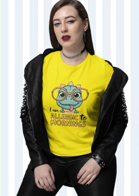 PD CLORI Printed Women Round Neck Yellow T-Shirt