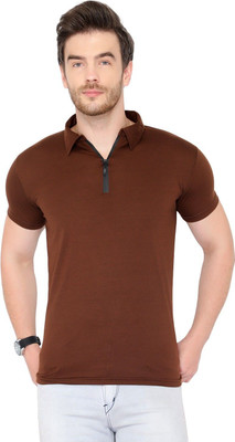 JB Jangoboy Solid Men Polo Neck Brown T-Shirt