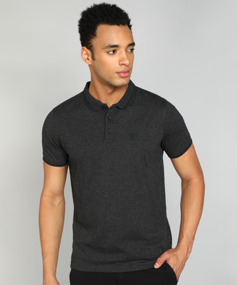 WROGN Solid Men Polo Neck Grey T-Shirt