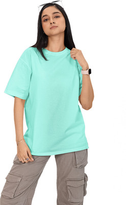 wardorbe choice Solid Women Round Neck Light Blue T-Shirt