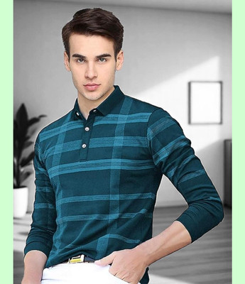 Autna Checkered Men Polo Neck Grey T-Shirt