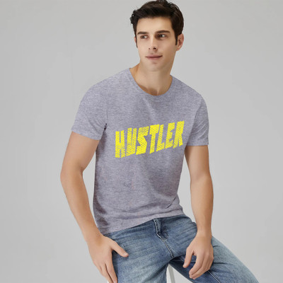 Tribal Slang Printed Men Round Neck Grey T-Shirt