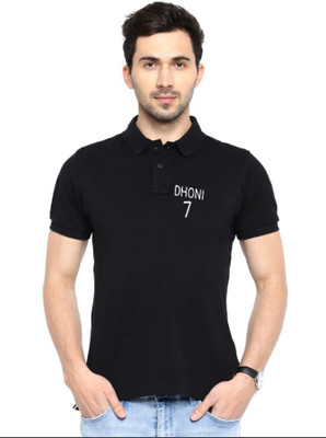 V Fashion Printed Men Polo Neck Black T-Shirt