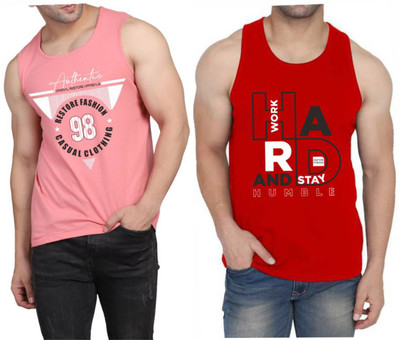 WOOSTRO Printed Men Scoop Neck Pink, Red T-Shirt