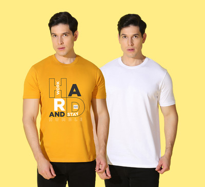 WOOSTRO Graphic Print Men Round Neck Yellow, White T-Shirt
