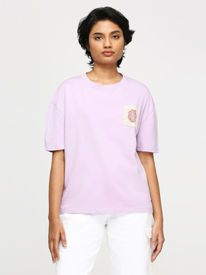 Pepe Jeans Solid Women Round Neck Purple T-Shirt