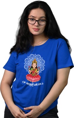 Tedhi Medhi Family Conversational, Printed, Self Design, Graphic Print Women Round Neck Blue T-Shirt