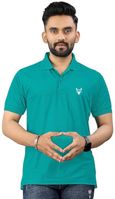 KASHIRA Solid, Printed Men Polo Neck Light Green T-Shirt