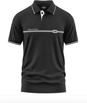 Warriorworld Typography Men Polo Neck Black T-Shirt
