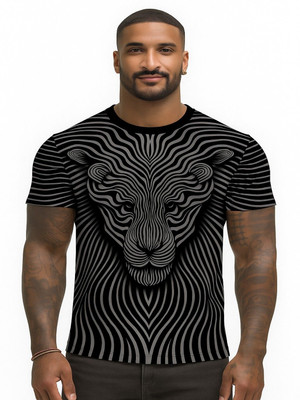 UD FABRIC Animal Print Men Round Neck Grey T-Shirt