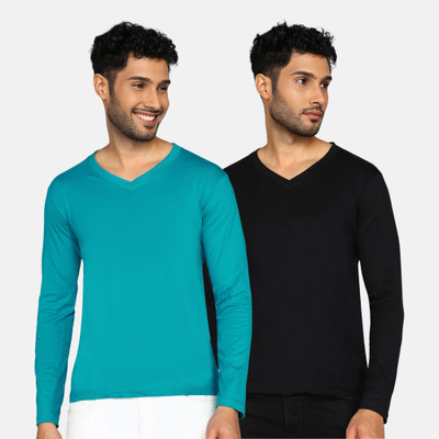 Fleximaa Solid Men V Neck Multicolor T-Shirt