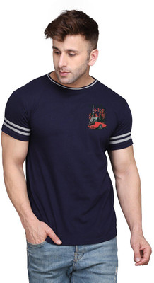 Lawful Casual Graphic Print Men Round Neck Dark Blue T-Shirt