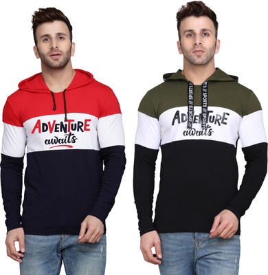 SLOWLORIS Printed Men Hooded Neck Multicolor T-Shirt
