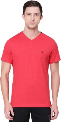 VAN HEUSEN Solid Men V Neck Red T-Shirt