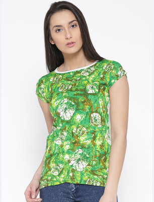 Moda Rapido Abstract Women Round Neck Green T-Shirt