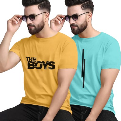 World Wear Footwear Printed Men Round Neck Reversible Grey, Yellow T-Shirt