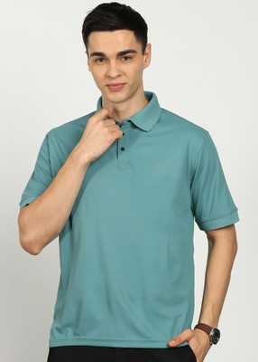 FUBAR Solid Men Polo Neck Green T-Shirt