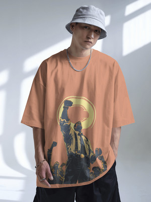 Senotex Graphic Print Men Round Neck Orange T-Shirt