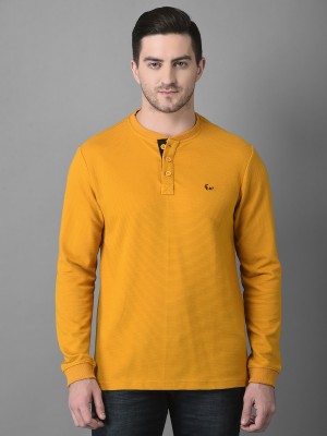 Canary London Striped Men Mandarin Collar Gold T-Shirt