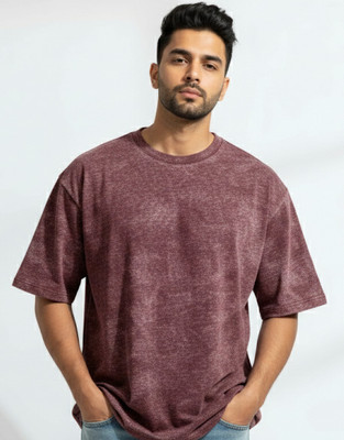 Estixx Solid Men Round Neck Maroon T-Shirt