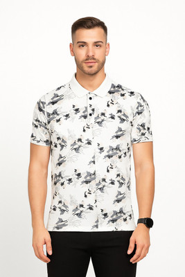 BEELLO STYLE Printed Men Polo Neck Grey T-Shirt