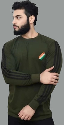 Mimicry Solid Men Round Neck Dark Green T-Shirt
