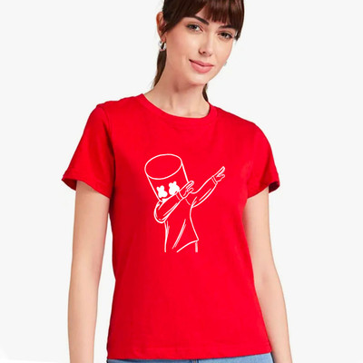 Nilan Tees Wear Printed Women Round Neck Red T-Shirt