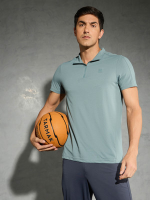 TECHNOSPORT Solid Men Polo Neck Green T-Shirt