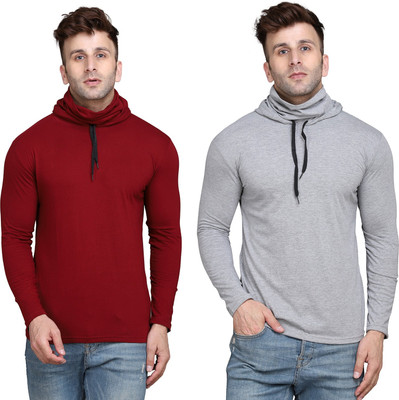 Lawful Casual Solid Men Hooded Neck Silver, Maroon T-Shirt