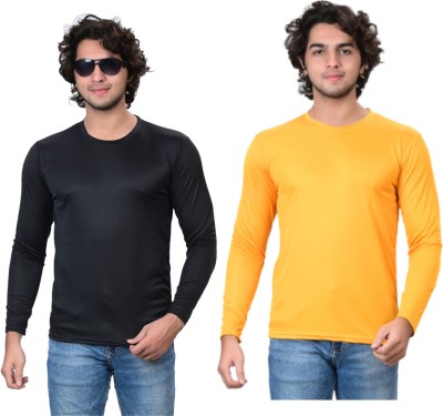 RENU FASHIONS Solid Men Round Neck Yellow, Black T-Shirt